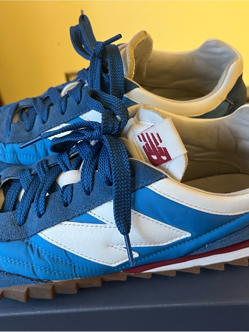 New Balance Blue and White Men's Sneakers with Red Logo